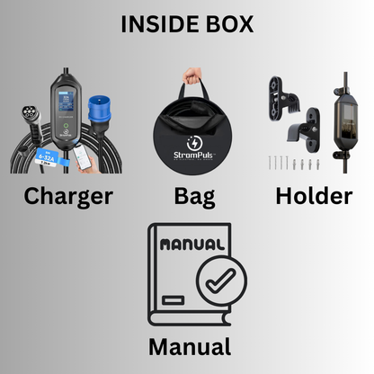 StromPuls 7.2 kW Portable EV Charger|App with WIFI BT, 5m Cable| 32A Single Phase| 2.6" LargeScreen|Adjustable Current|carrying Bag|Wall Holder Clips| CE UKCA FCC Certified|