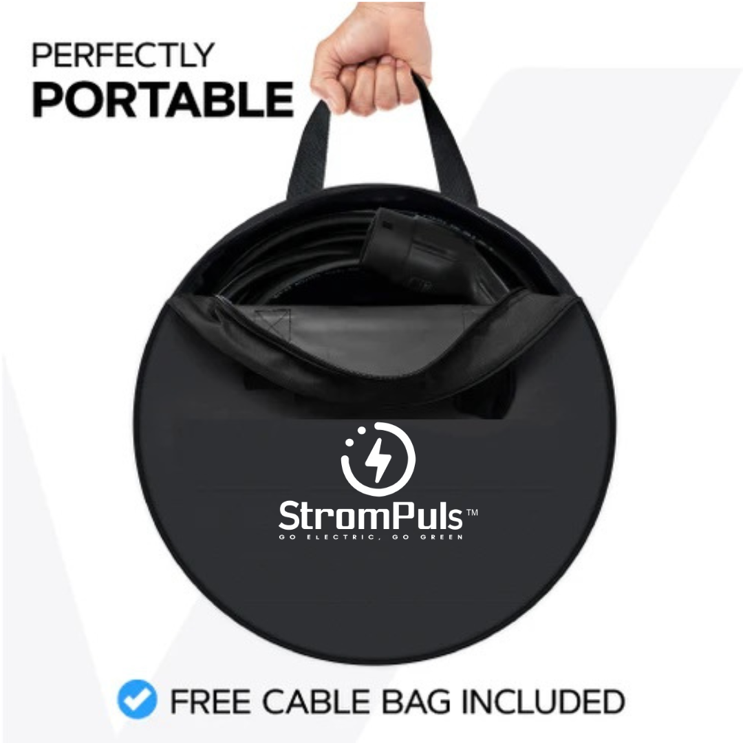 StromPuls 3.6KW 16A PORTABLE CHARGER I 8A to 16A Variable | Up to 3.6kw | Type 2 | 3 Pin | 5 Metre | LCD Screen | Indian 3-pin | Free Carry Bag